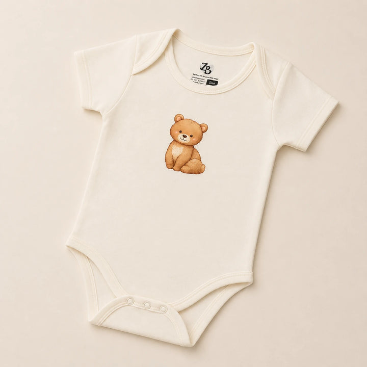 Baby Basic short-sleeve cotton bodysuit in an assorted ZB design – alternate product view — Little Teddy
