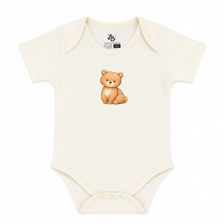 Baby Basic short-sleeve cotton bodysuit in an assorted ZB design – alternate product view — Little Teddy