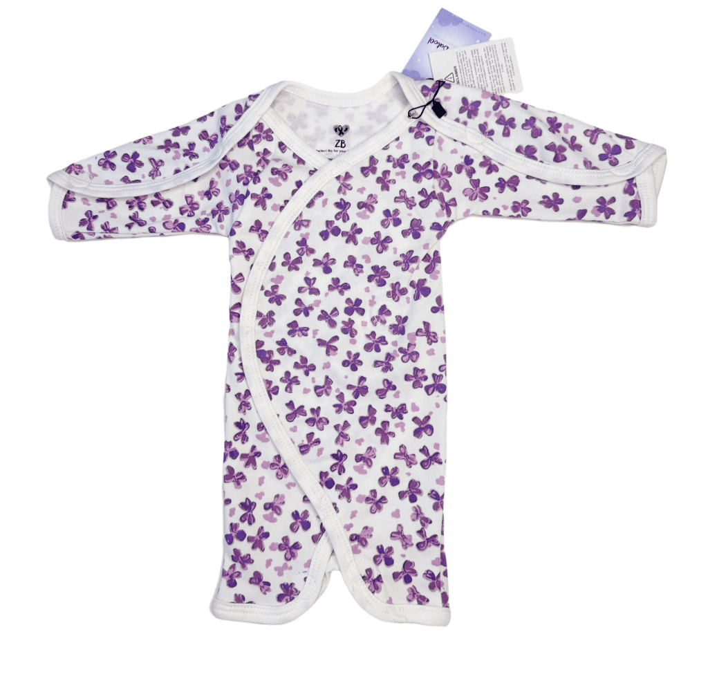 Pure Cotton Preemie Half Bodysuit – Cute Violet Flowers Pattern - Zahra Batool 