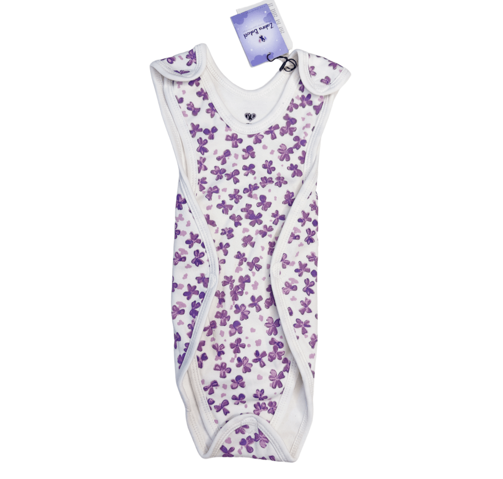 Preemie Romper – Cute Violet Flowers Pattern - Zahra Batool 