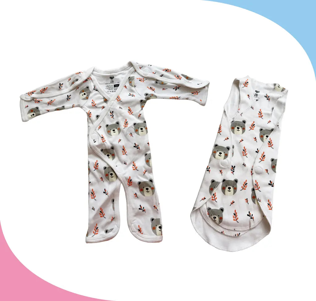 Preemie Outfit Bundle – Full Bodysuit & Sleeveless Shirt (Teddy Bear)