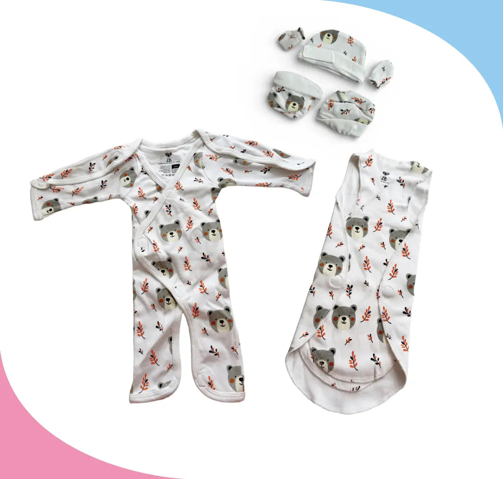 Teddy Bear Preemie Set – Full Bodysuit, Sleeveless Shirt & Accessories