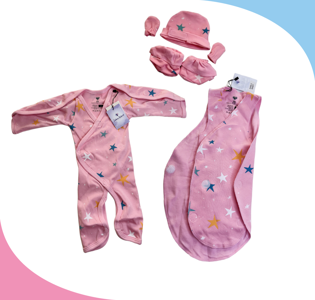 Star Pattern Preemie Set – Full Bodysuit, Sleeveless Shirt & Accessories