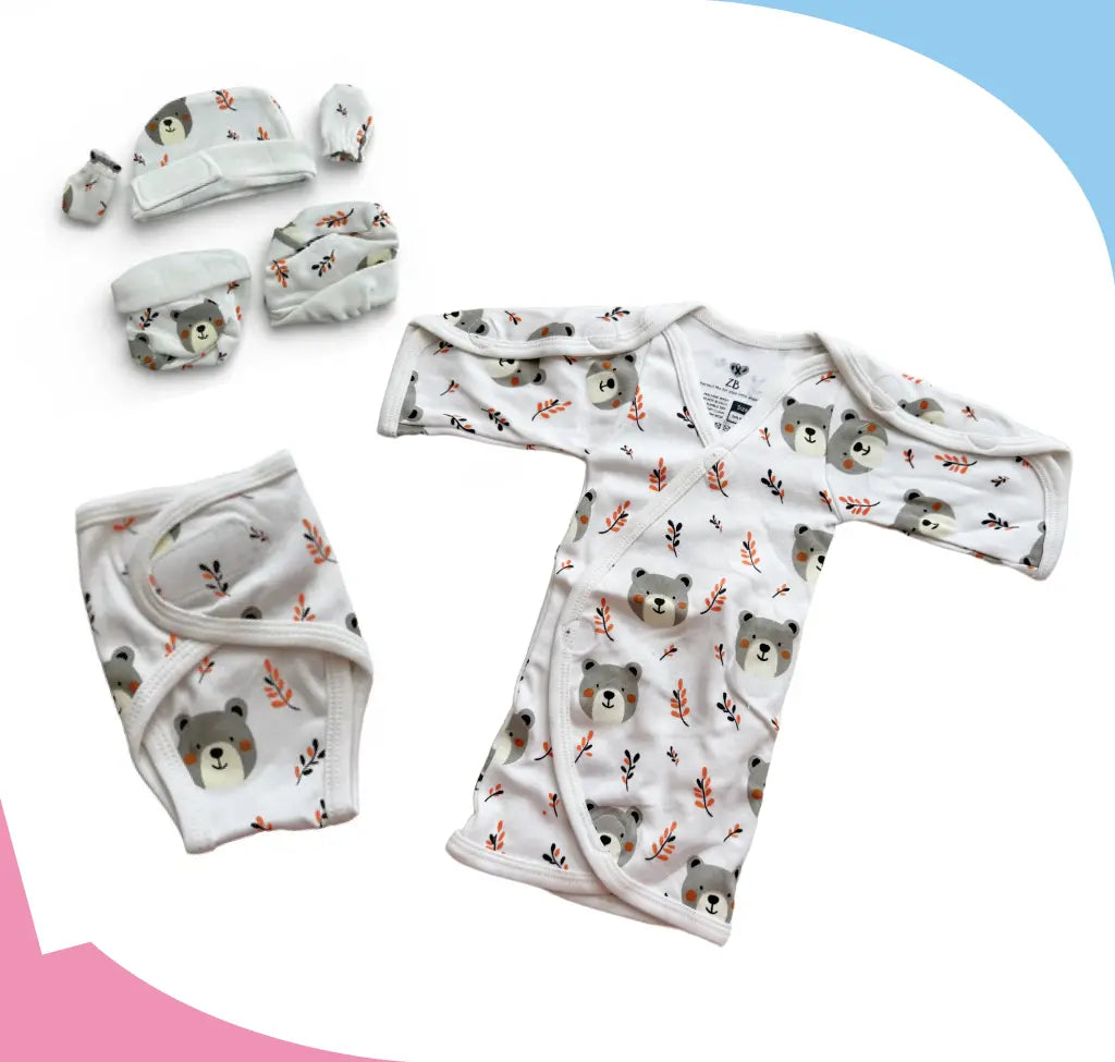 Teddy Bear Preemie Set – Full Sleeves Shirt, Diaper Cover & Accessories