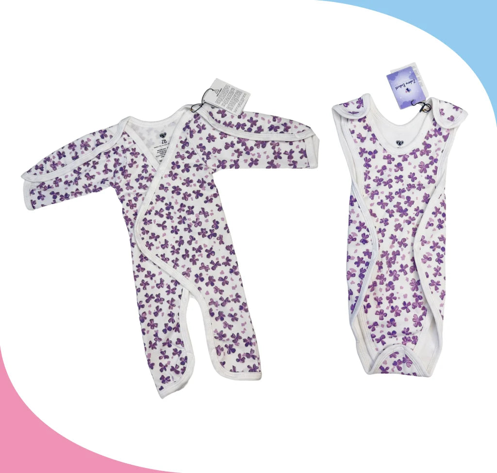 Cute Violet Flowers Preemie Set – Full Bodysuit & Romper