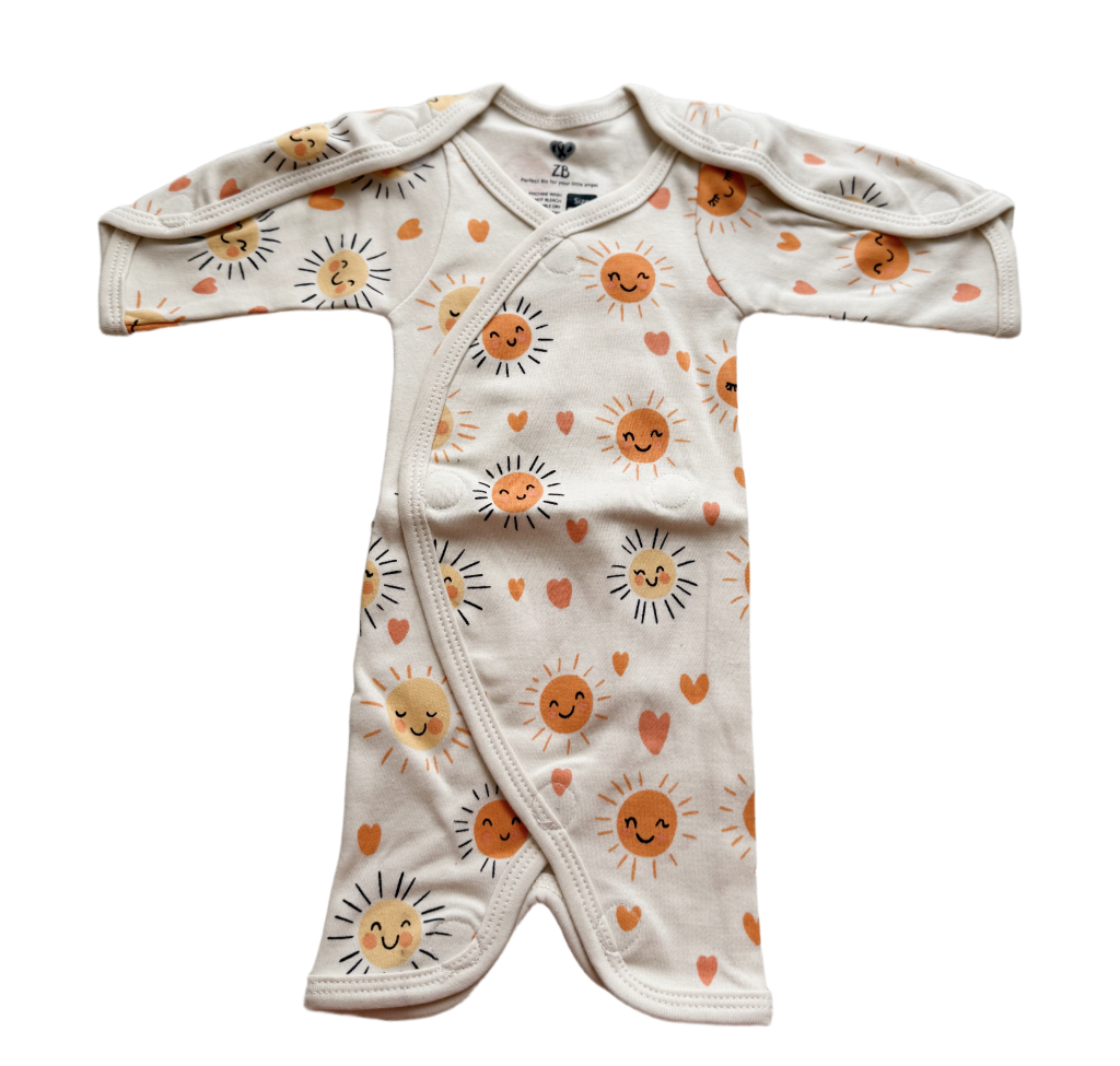 Pure Cotton Preemie Half Bodysuit – Happy Sun Pattern