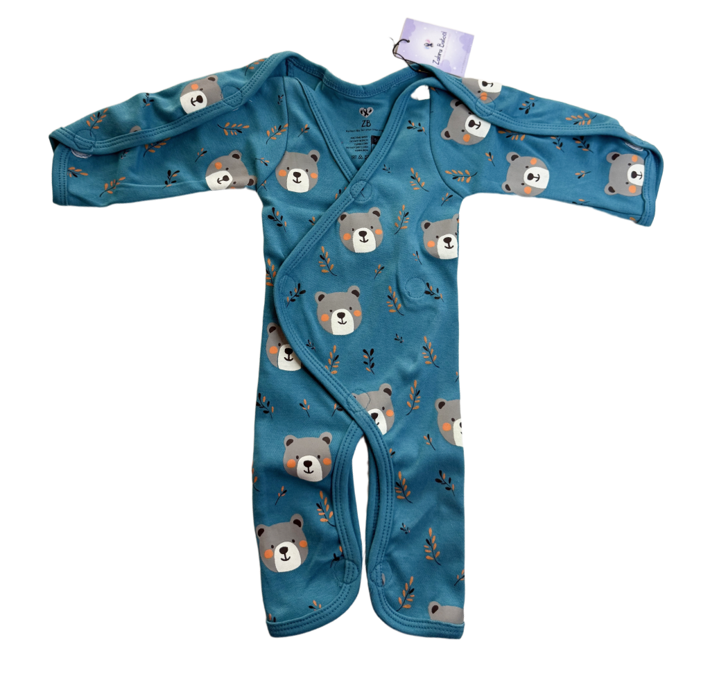 Pure Cotton Preemie Full Bodysuit – Teddy Bear Design