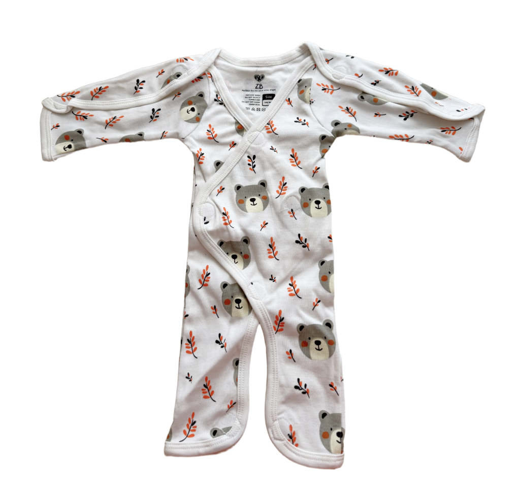 Pure Cotton Preemie Full Bodysuit – Teddy Bear Design