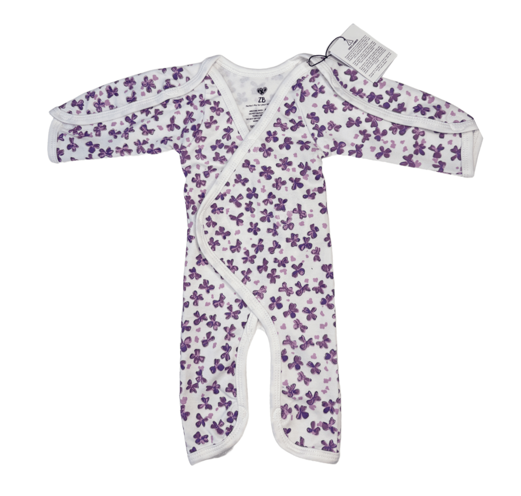 Preemie Full Bodysuit – Cute Violet Flowers Pattern - Zahra Batool 