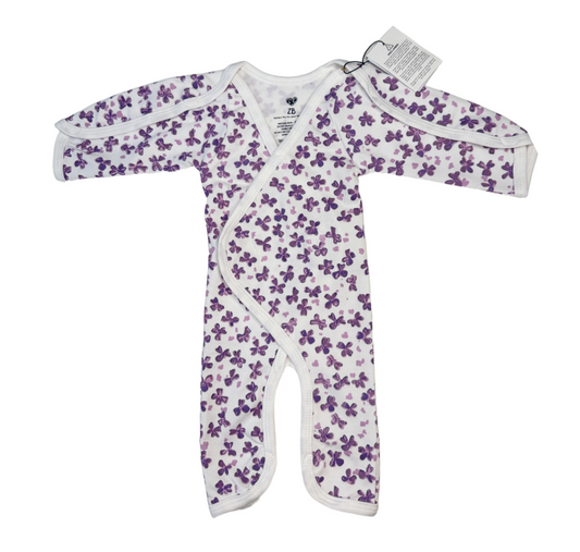 Pure Cotton Preemie Full Bodysuit – Cute Violet Flowers Pattern