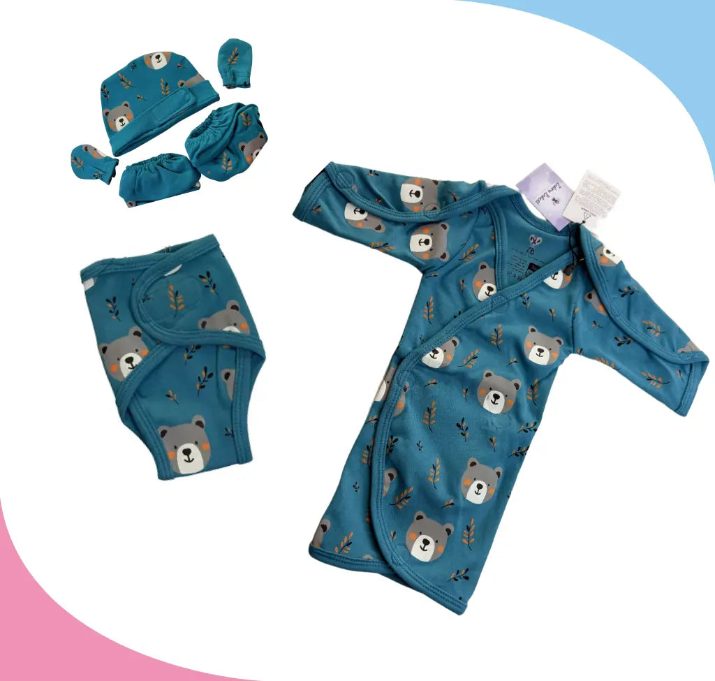Teddy Bear Preemie Set – Full Sleeves Shirt, Diaper Cover & Accessories