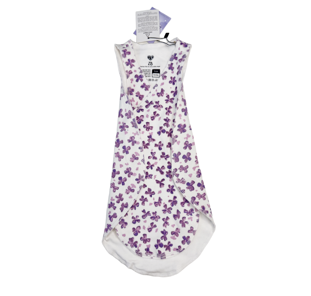 Pure Cotton Preemie Sleeveless Shirt – Cute Violet Flowers Pattern