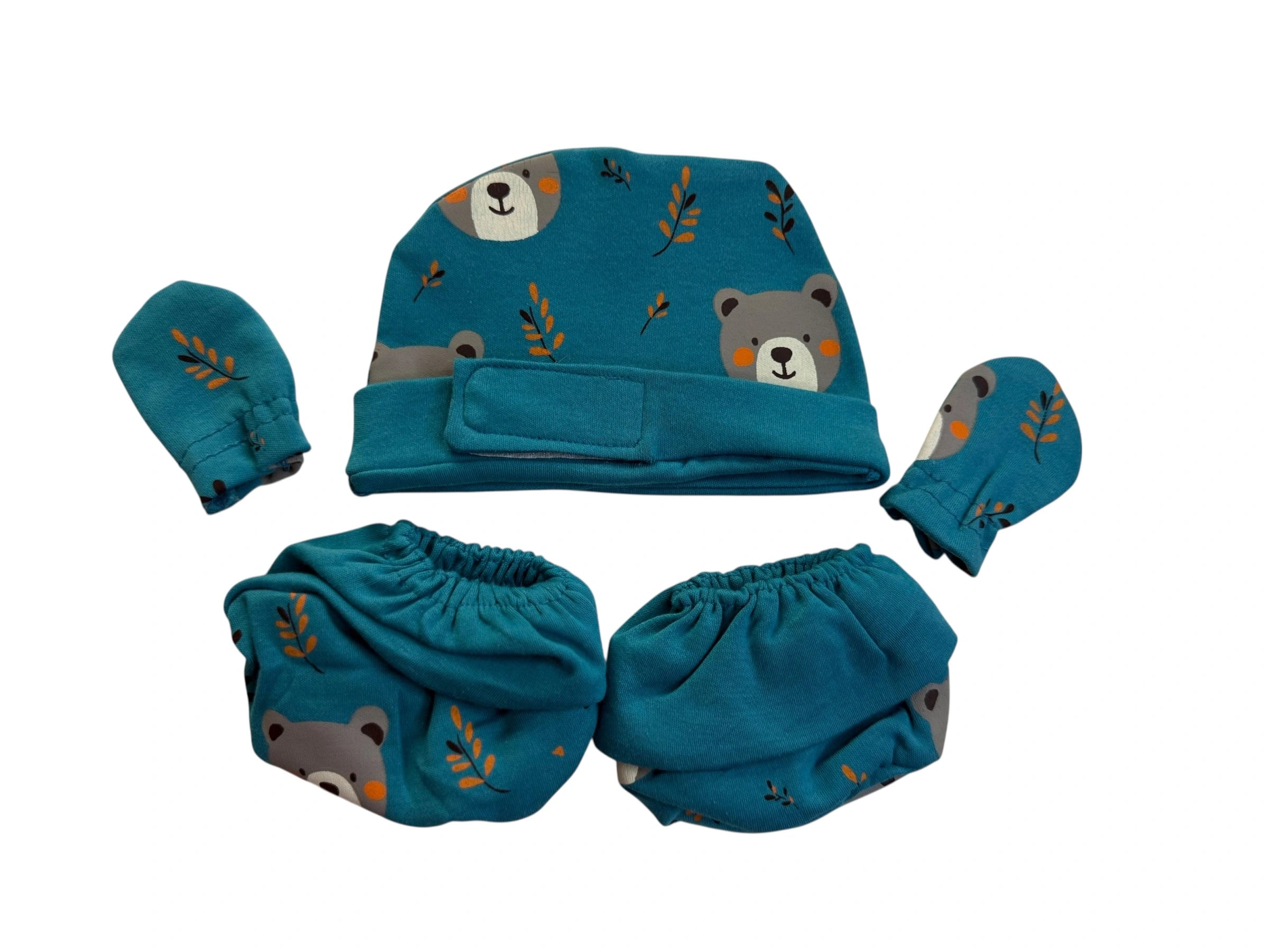 Cap, Mitten & Sock Set – Teddy Bear Design