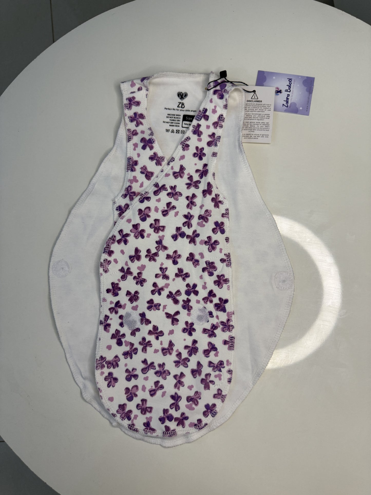 Pure Cotton Preemie Sleeveless Shirt – Cute Violet Flowers Pattern