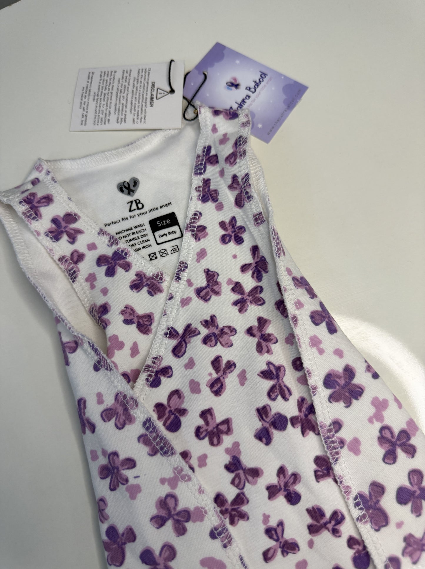 Pure Cotton Preemie Sleeveless Shirt – Cute Violet Flowers Pattern