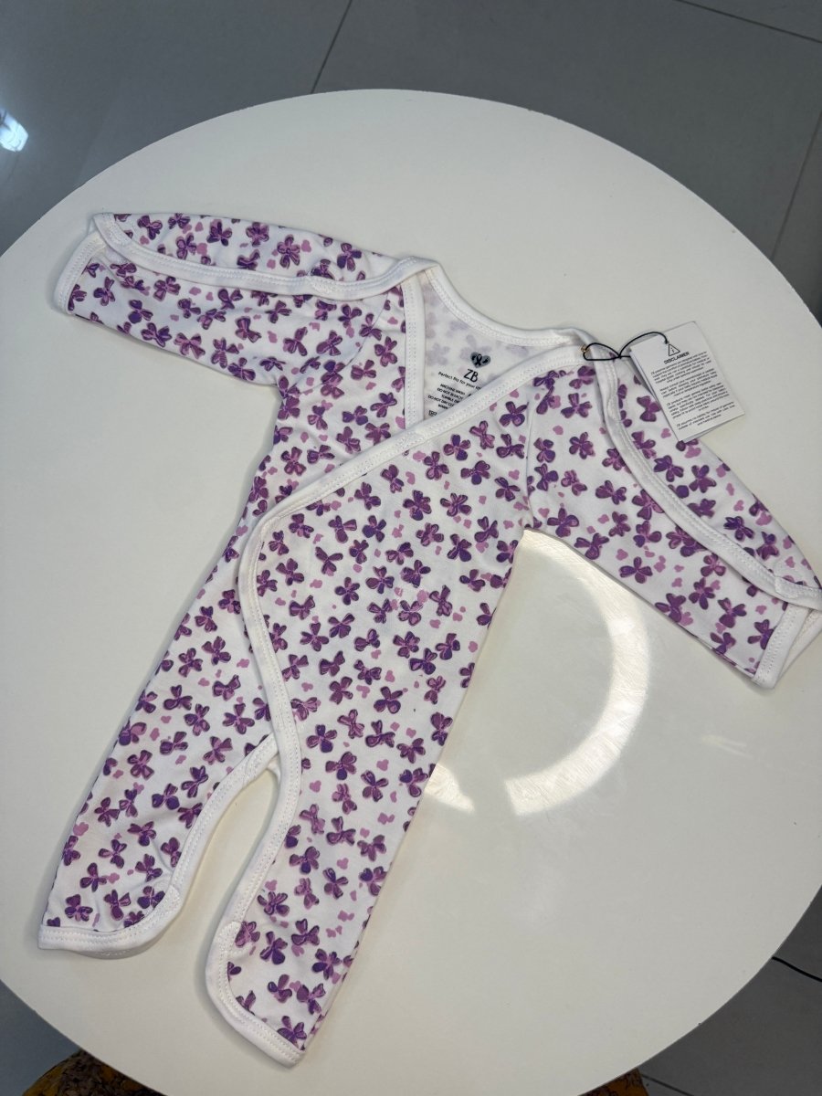 Preemie Full Bodysuit – Cute Violet Flowers Pattern - Zahra Batool 
