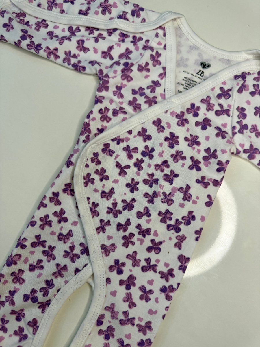 Preemie Full Bodysuit – Cute Violet Flowers Pattern - Zahra Batool 