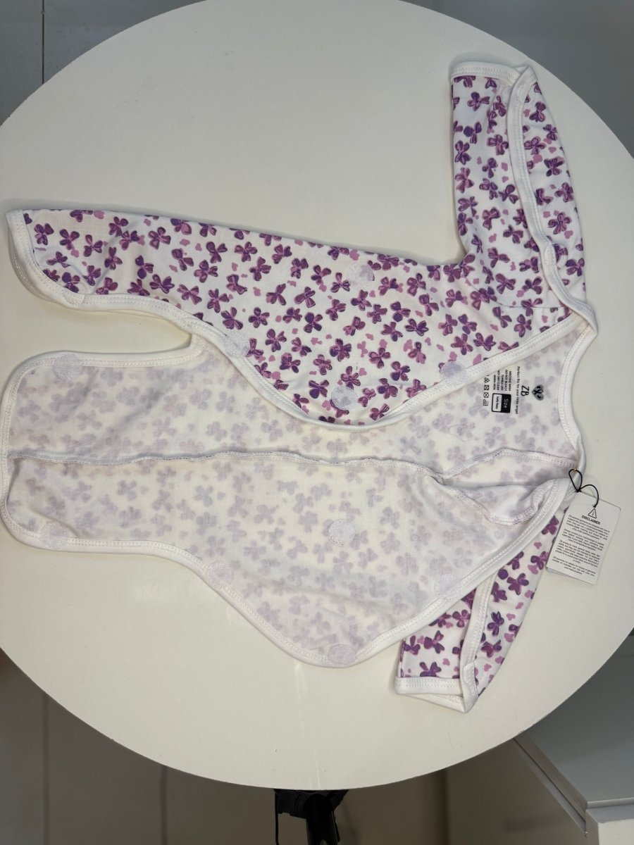 Preemie Full Bodysuit – Cute Violet Flowers Pattern - Zahra Batool 