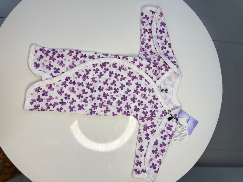 Pure Cotton Preemie Half Bodysuit – Cute Violet Flowers Pattern - Zahra Batool 
