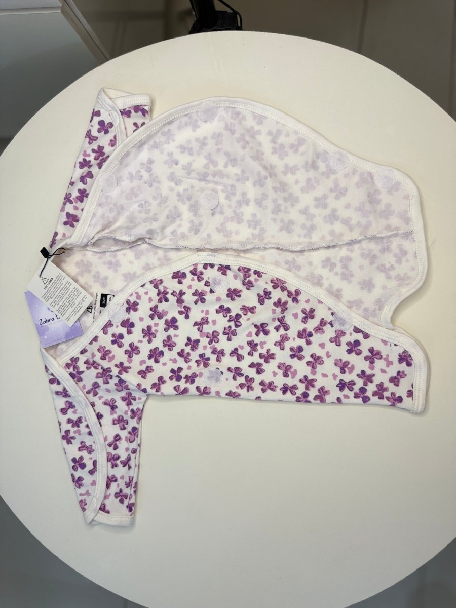Pure Cotton Preemie Half Bodysuit – Cute Violet Flowers Pattern - Zahra Batool 