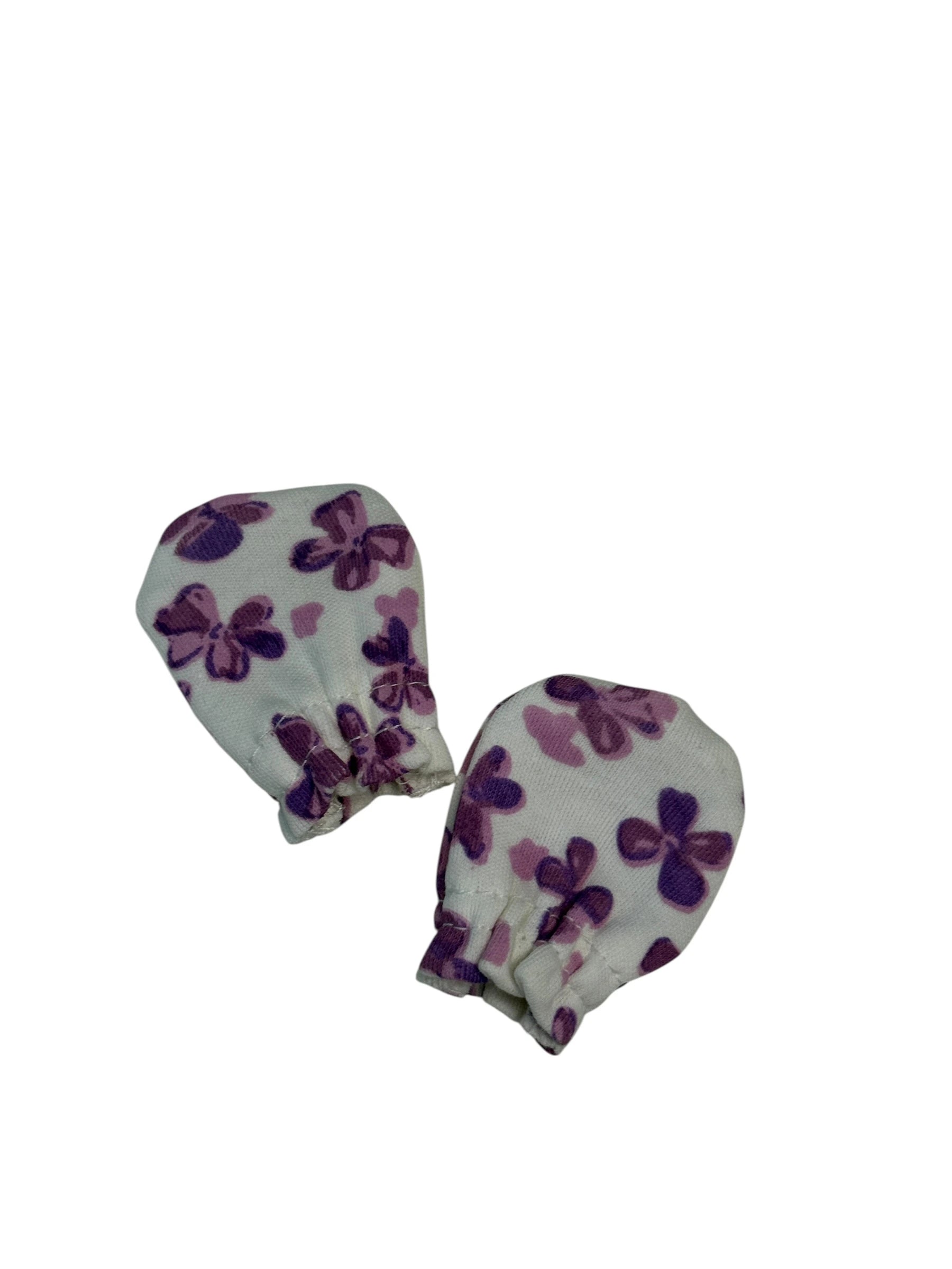 Cap, Mitten & Sock Set – Cute Violet Flowers Pattern