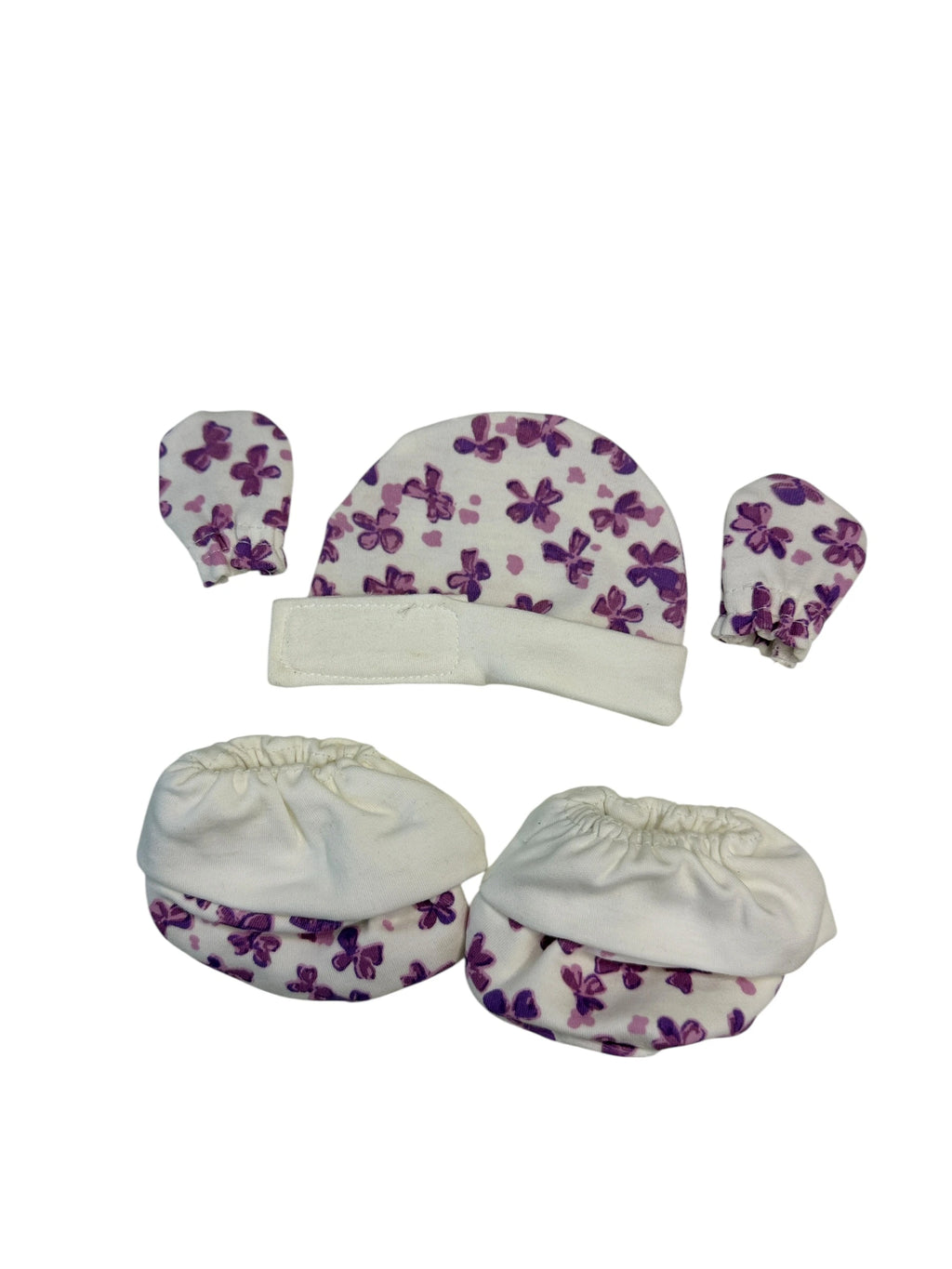 Cap, Mitten & Sock Set – Cute Violet Flowers Pattern