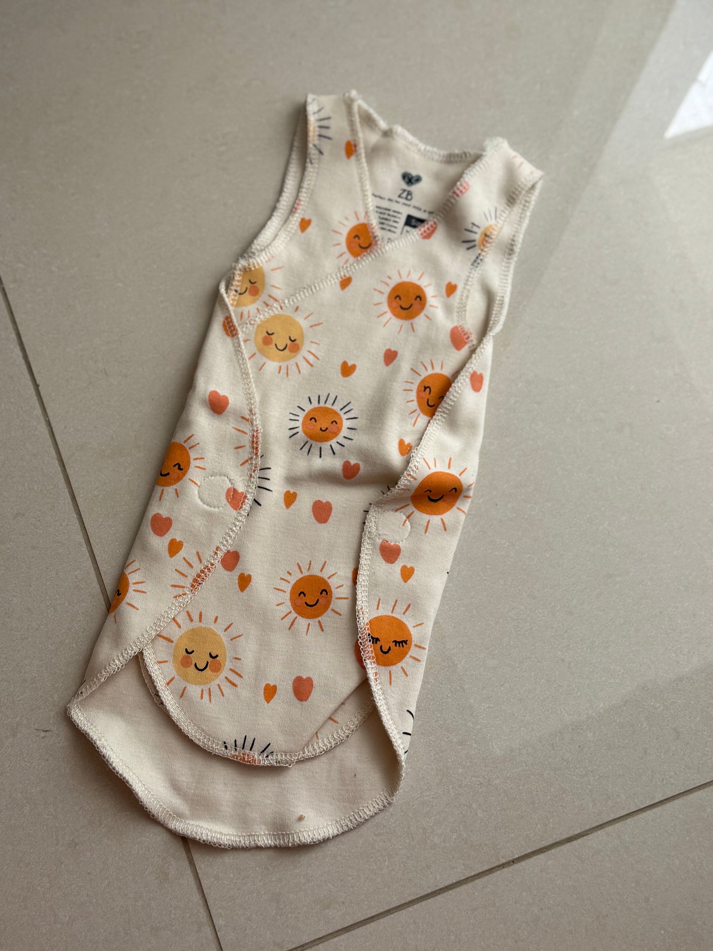 Pure Cotton Preemie Sleeveless Shirt – Happy Sun Pattern