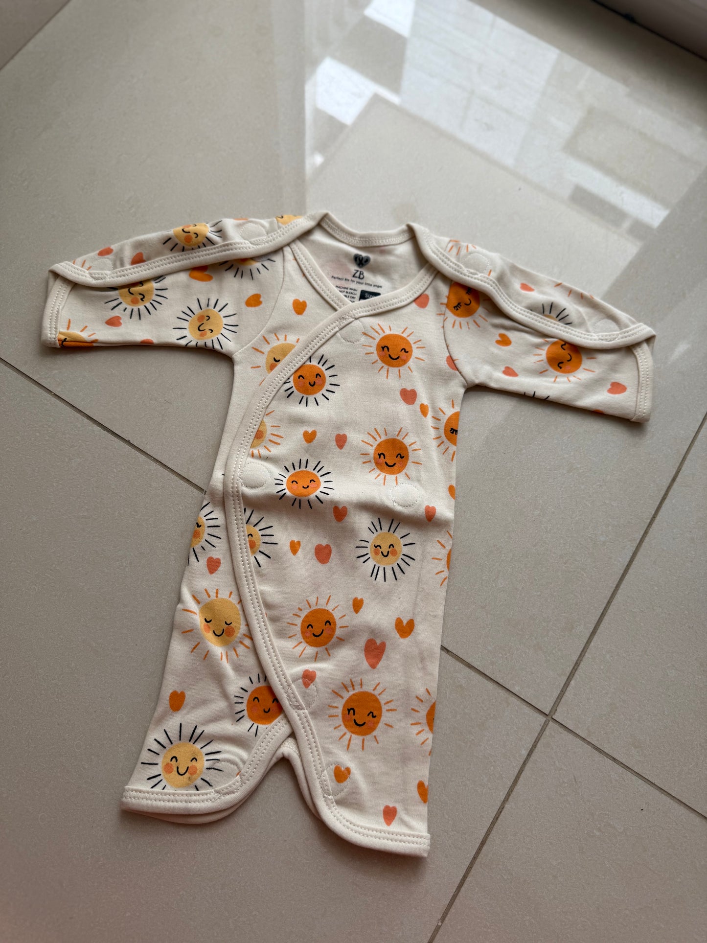 Pure Cotton Preemie Half Bodysuit – Happy Sun Pattern