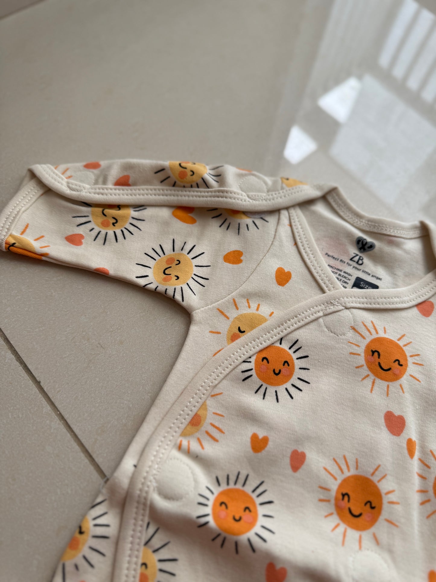 Pure Cotton Preemie Half Bodysuit – Happy Sun Pattern