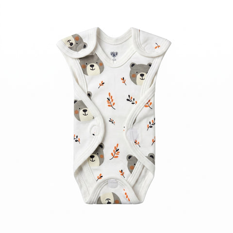 Preemie / NICU Sleeveless Bodysuit — White Teddy Bear Print