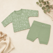 Little Dino 2-piece cotton baby set with wrap-style top and trousers – alternate product view