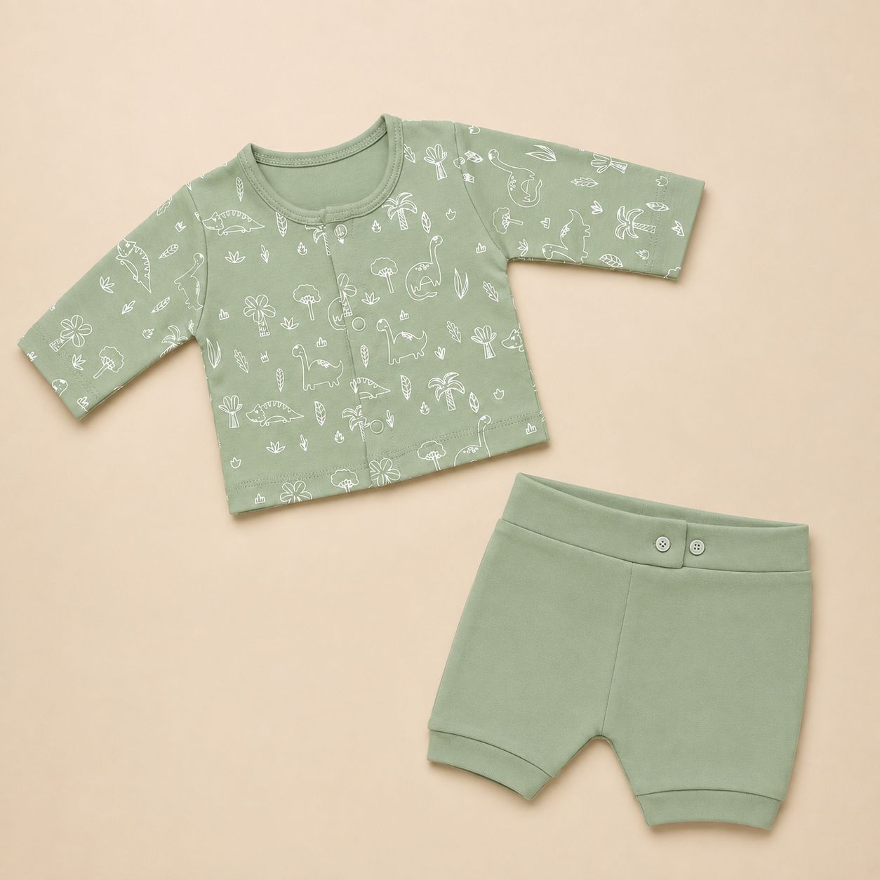 Little Dino 2-piece cotton baby set with wrap-style top and trousers – alternate product view