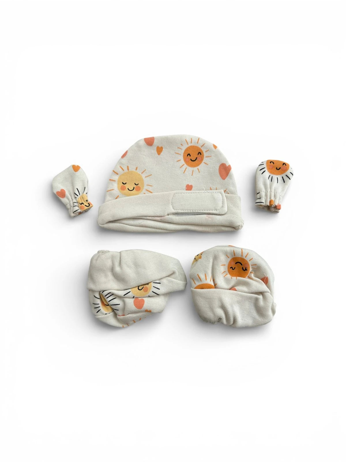 Preemie Cap, Mitten & Sock Set – Happy Sun Pattern