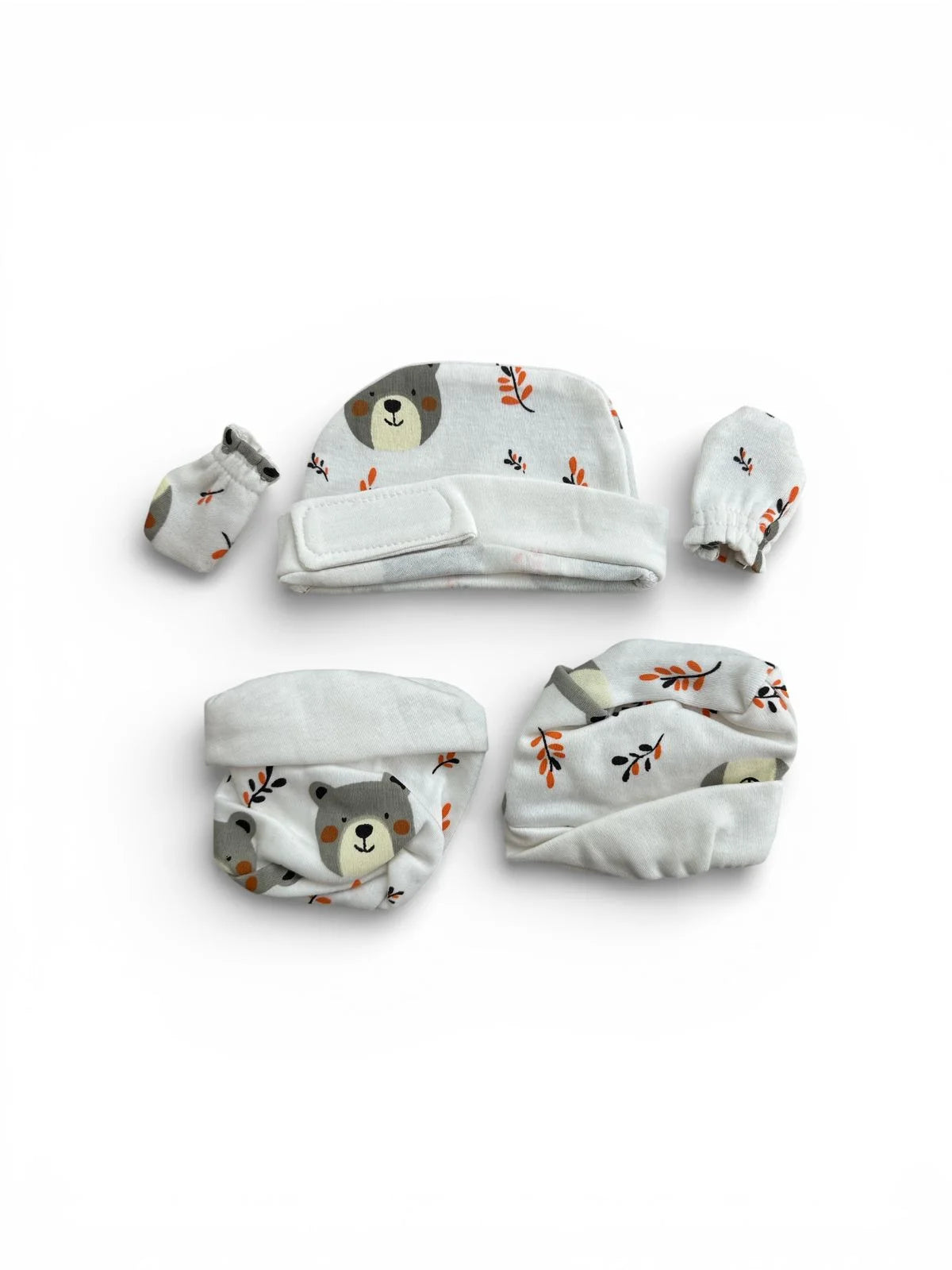 Cap, Mitten & Sock Set – Teddy Bear Design