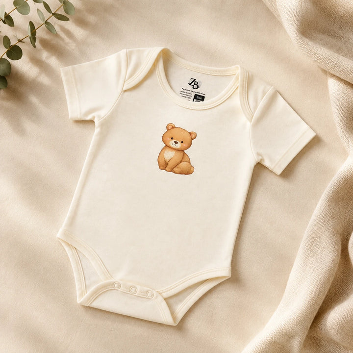 Baby Basic short-sleeve cotton bodysuit in an assorted ZB design – alternate product view — Little Teddy