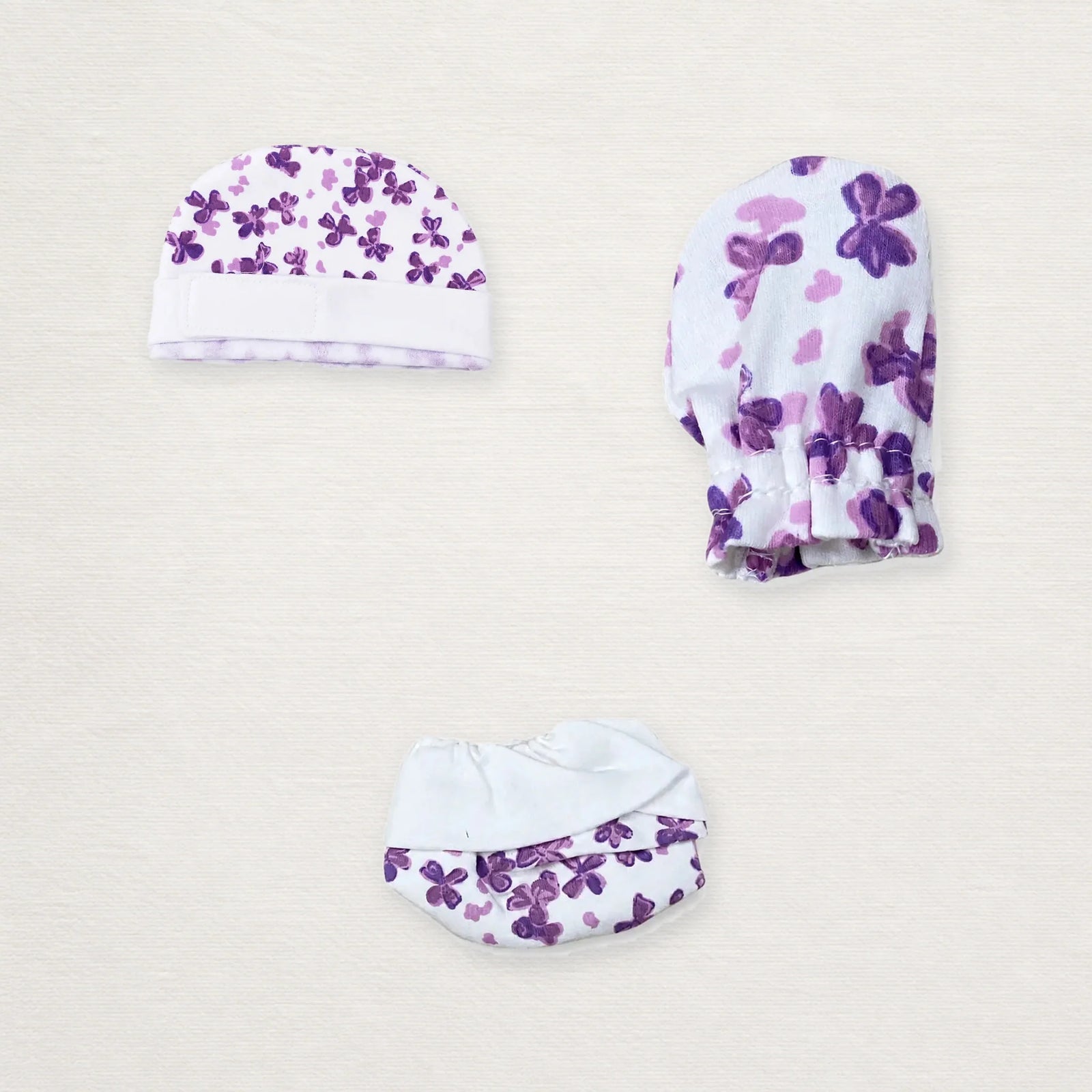 White Cute Flower Print – Preemie / NICU Accessories Set – View 1