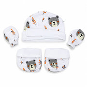 White Teddy Bear Print – Preemie / NICU Accessories Set – View 1