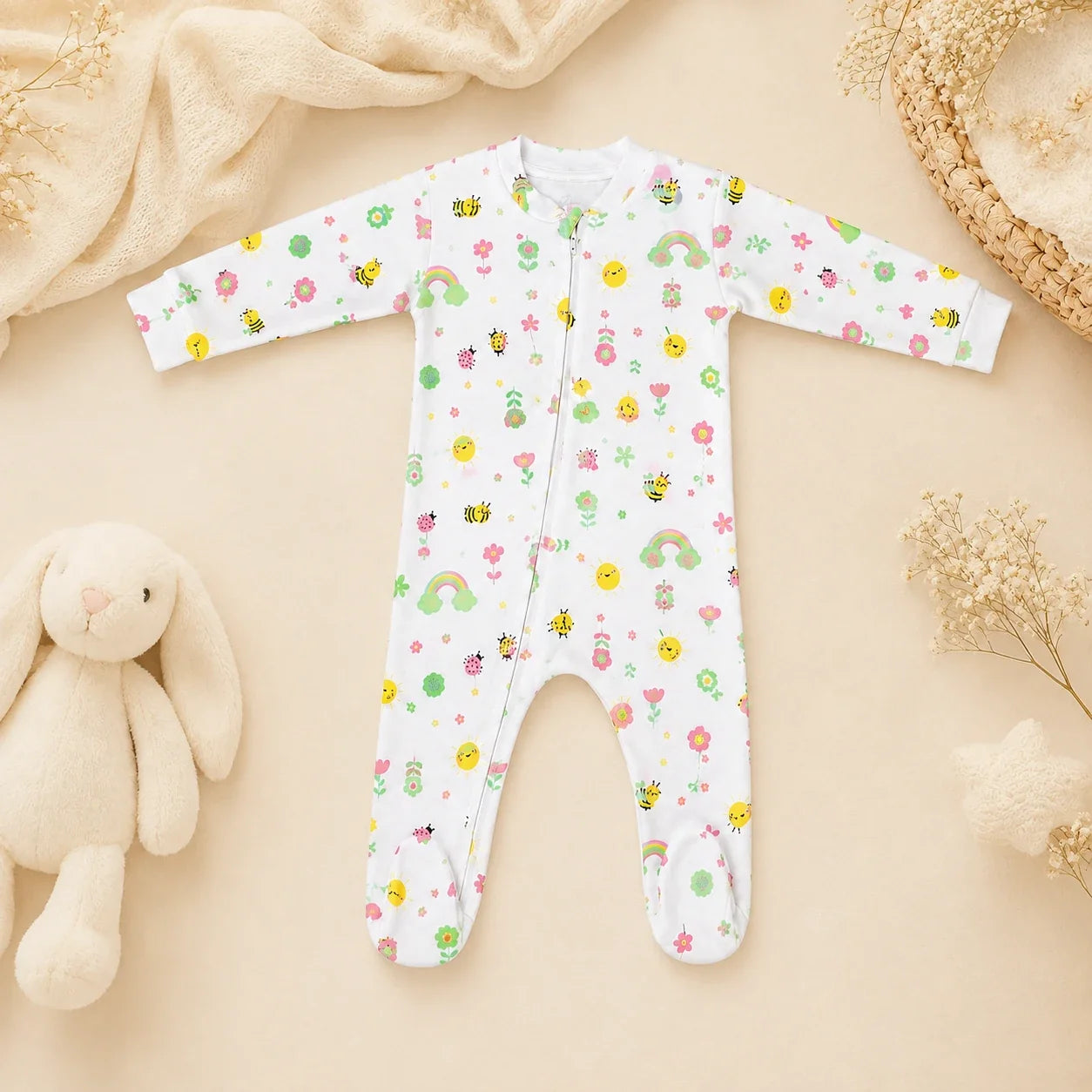ZB Baby Romper Zipper Little Ladybug print styled product photography