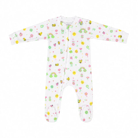 ZB Baby Romper Zipper Little Ladybug print front view on white background