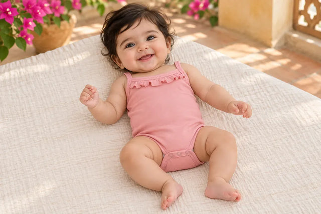 Baby wearing the ZB Crystal Rose sleeveless bodysuit