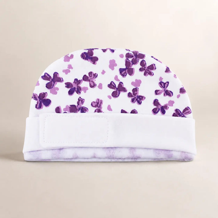White Cute Flower Print – Preemie / NICU Cap – View 2
