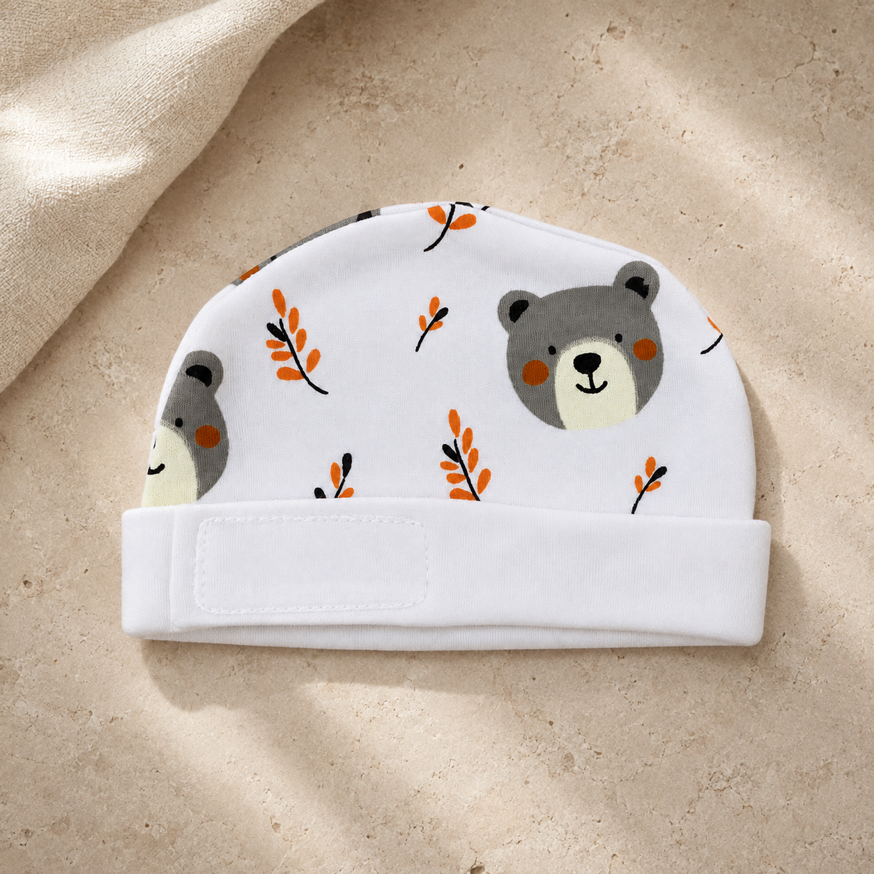 White Teddy Bear Print – Preemie / NICU Cap – Updated Accessories View 2