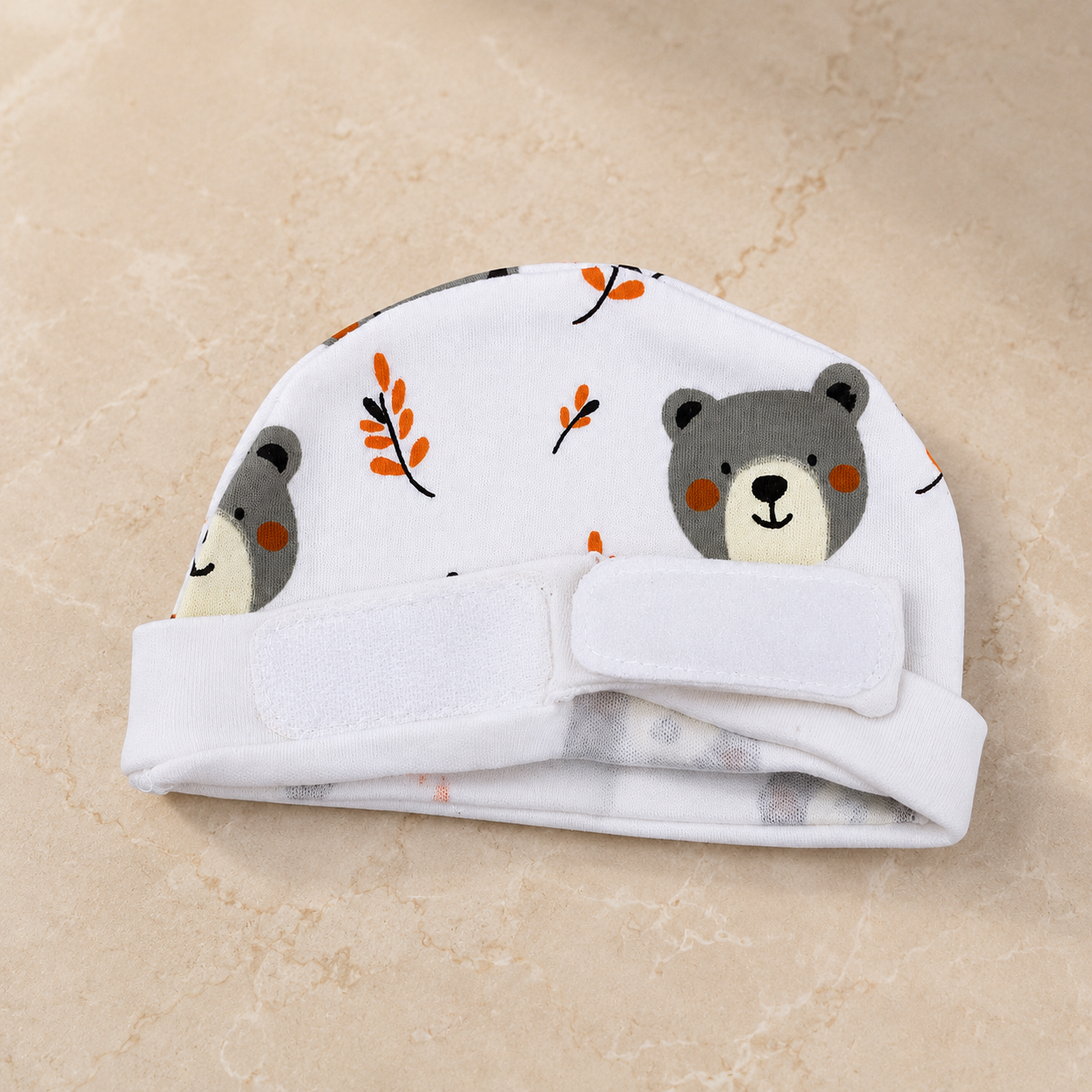 White Teddy Bear Print – Preemie / NICU Cap – Updated Accessories View 4