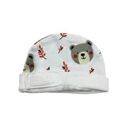 White Teddy Bear Print – Preemie / NICU Cap – View 1