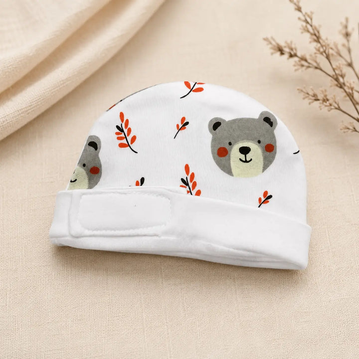White Teddy Bear Print – Preemie / NICU Cap – View 2