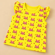 Cat Hearts | ZB yellow ruffle top and shorts baby set, alternate view 3
