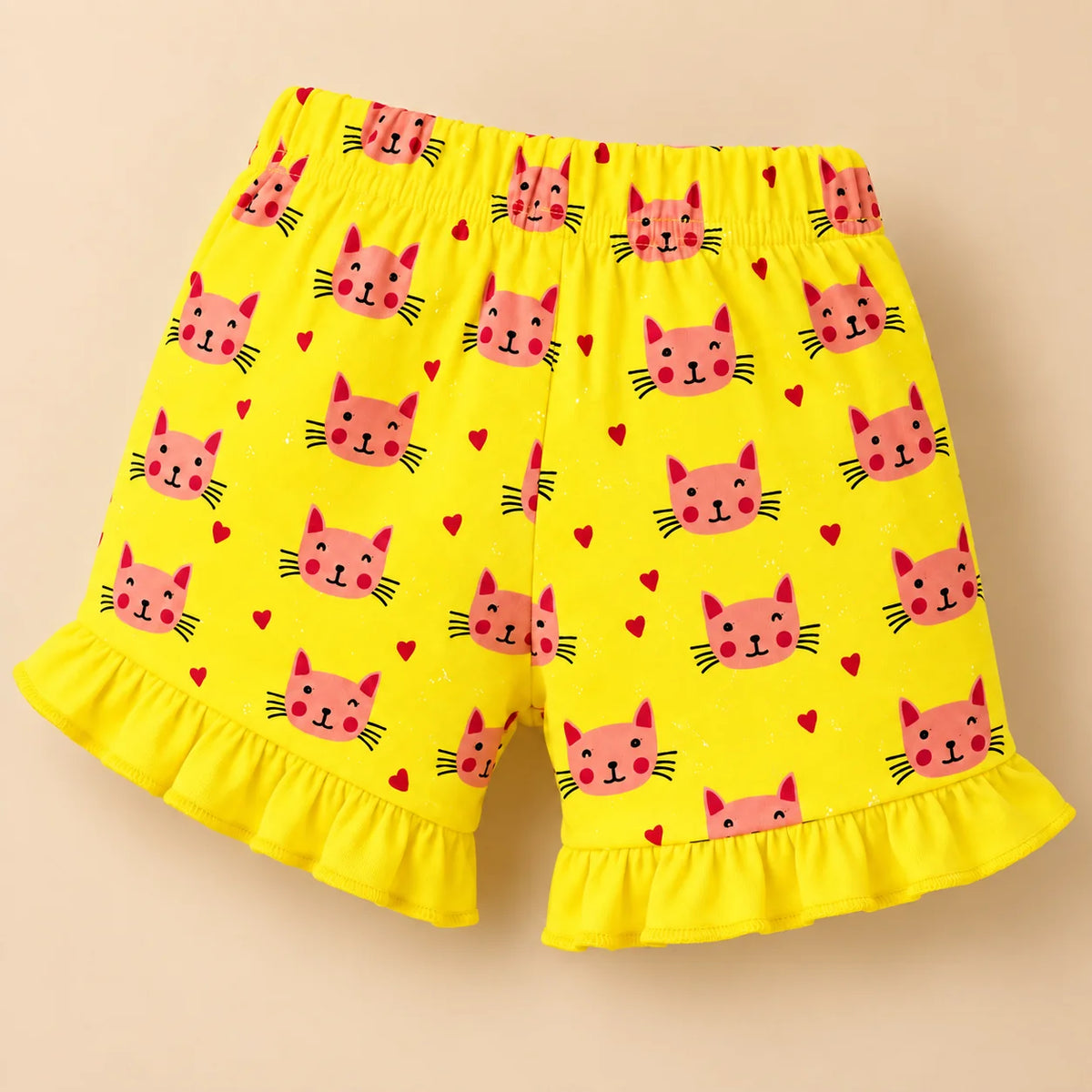 Cat Hearts | ZB yellow ruffle top and shorts baby set, alternate view 4