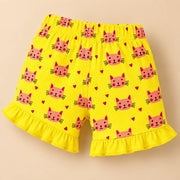 Cat Hearts | ZB yellow ruffle top and shorts baby set, alternate view 4