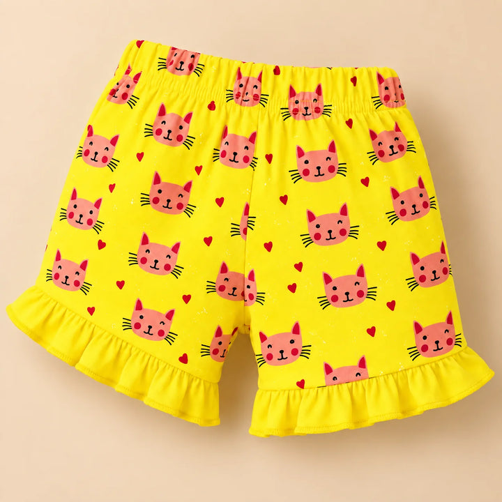 Cat Hearts | ZB yellow ruffle top and shorts baby set, alternate view 4