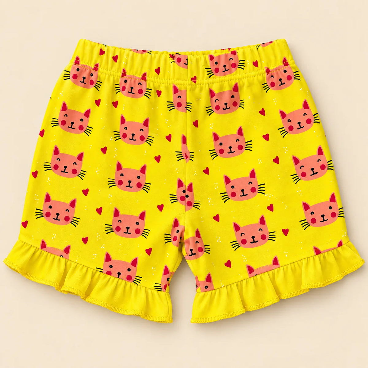 Cat Hearts | ZB yellow ruffle top and shorts baby set, alternate view 5